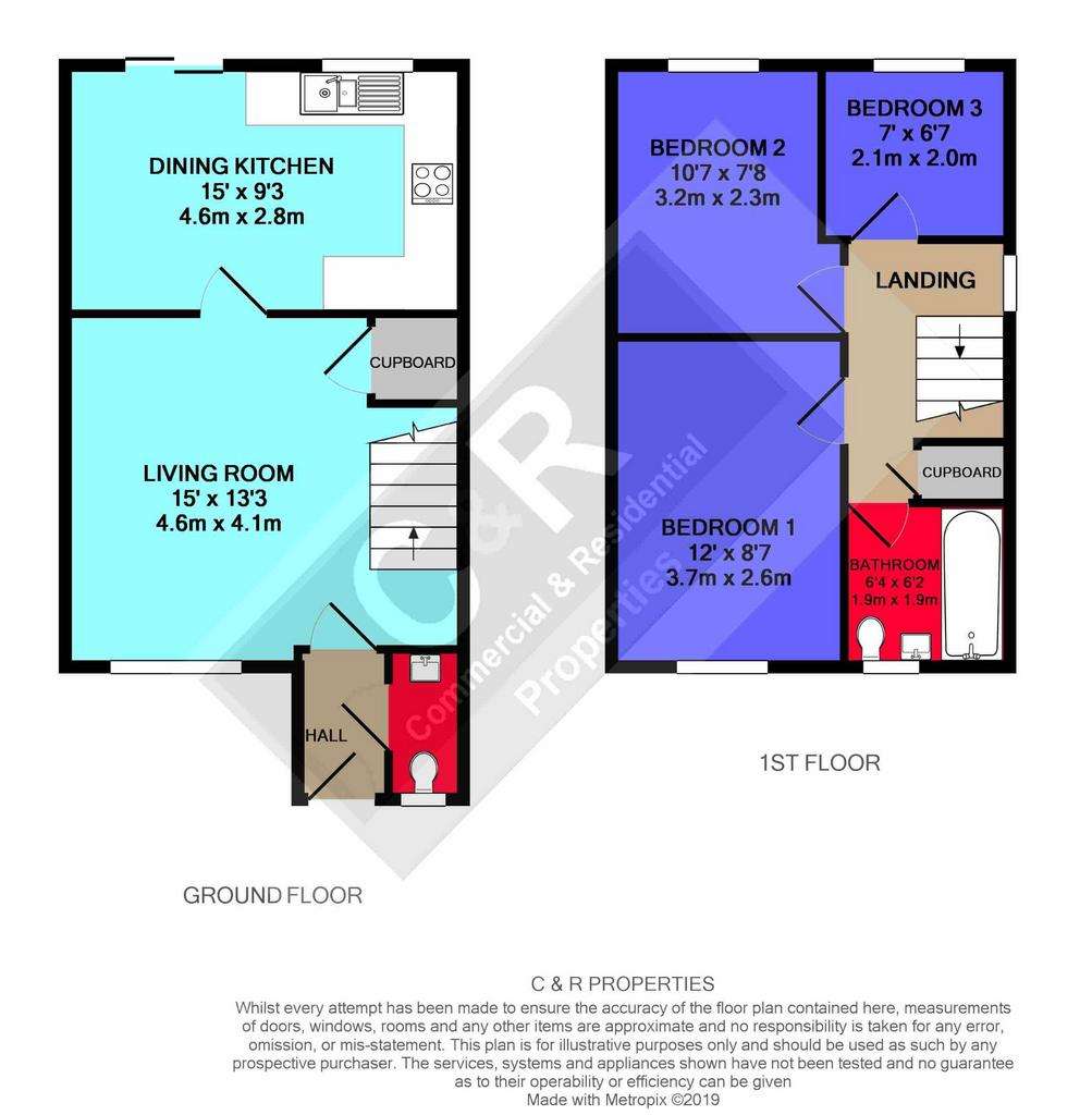 3 bedroom end of terrace house to rent - floorplan