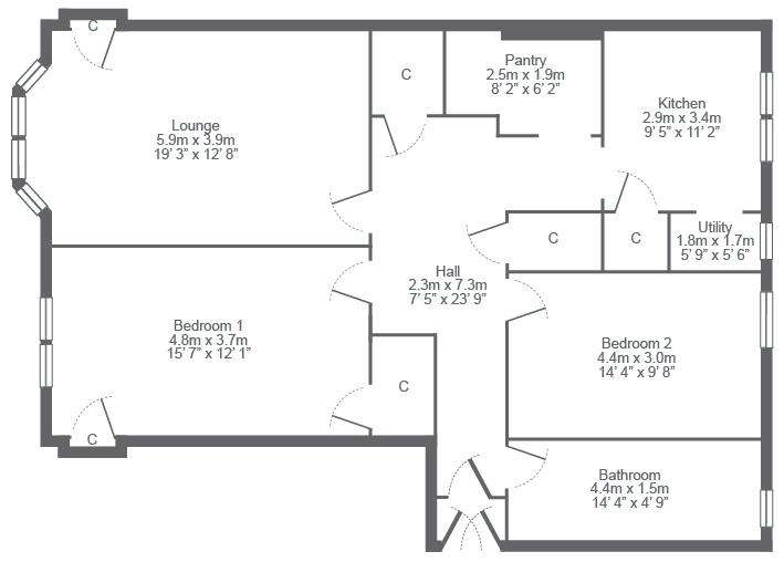 2 bedroom flat to rent - floorplan