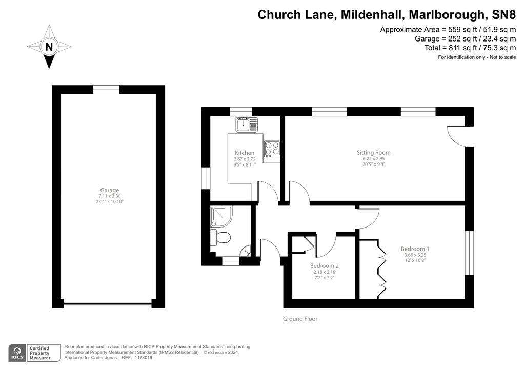 2 bedroom bungalow to rent - floorplan