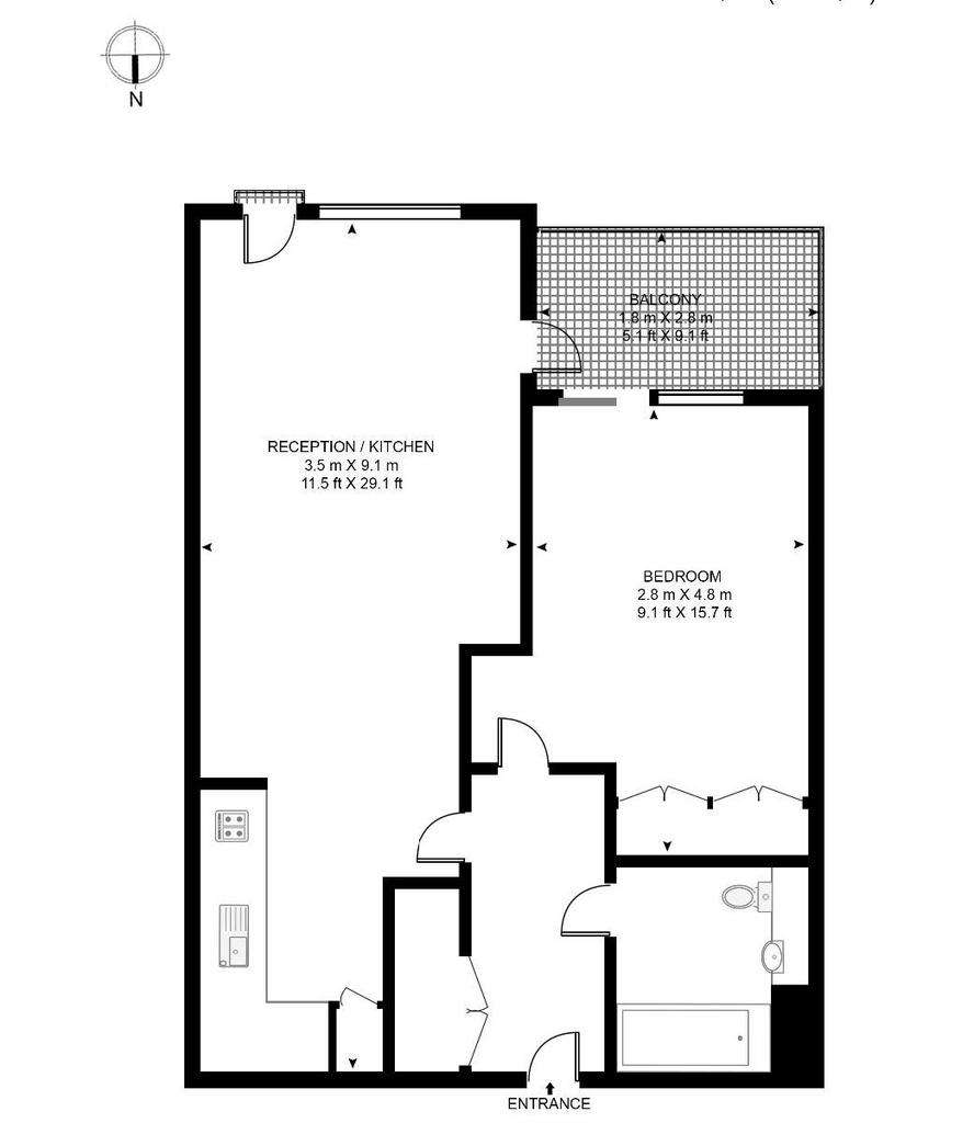 1 bedroom flat to rent - floorplan