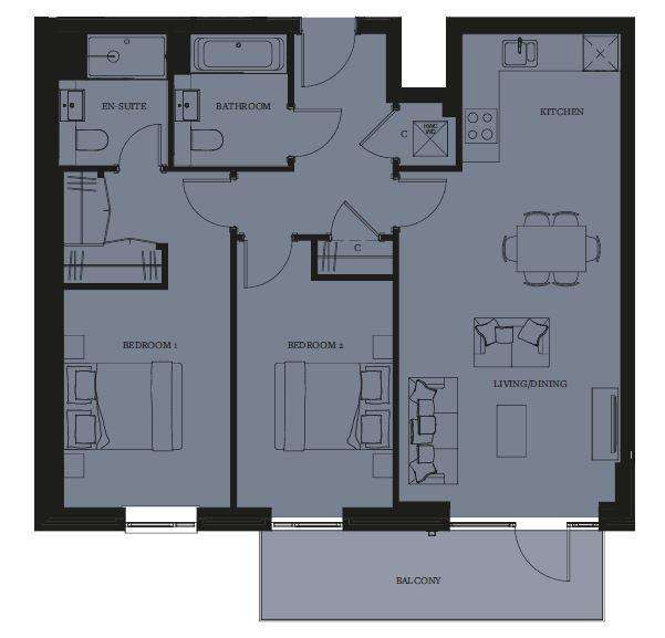 2 bedroom flat to rent - floorplan