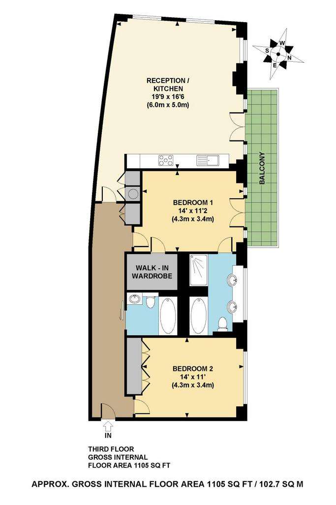 2 bedroom flat to rent - floorplan