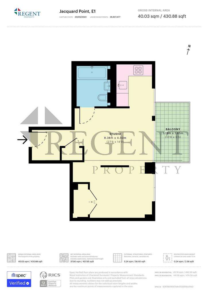 Studio flat to rent - floorplan