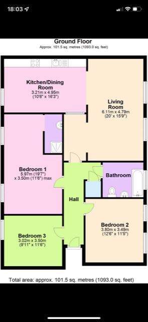 3 bedroom flat to rent - floorplan