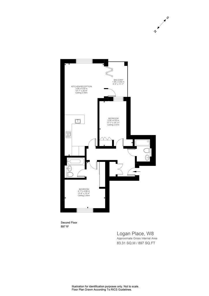 2 bedroom flat to rent - floorplan