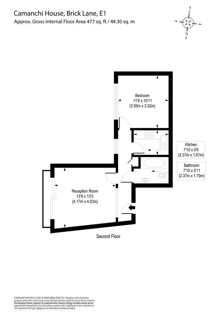 1 bedroom flat to rent - floorplan