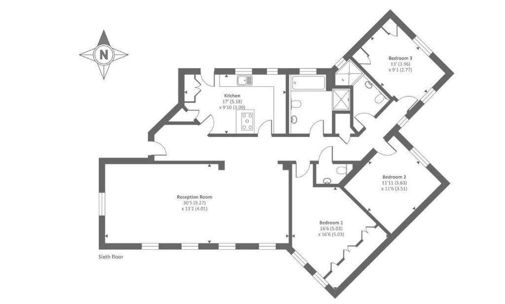 3 bedroom flat to rent - floorplan