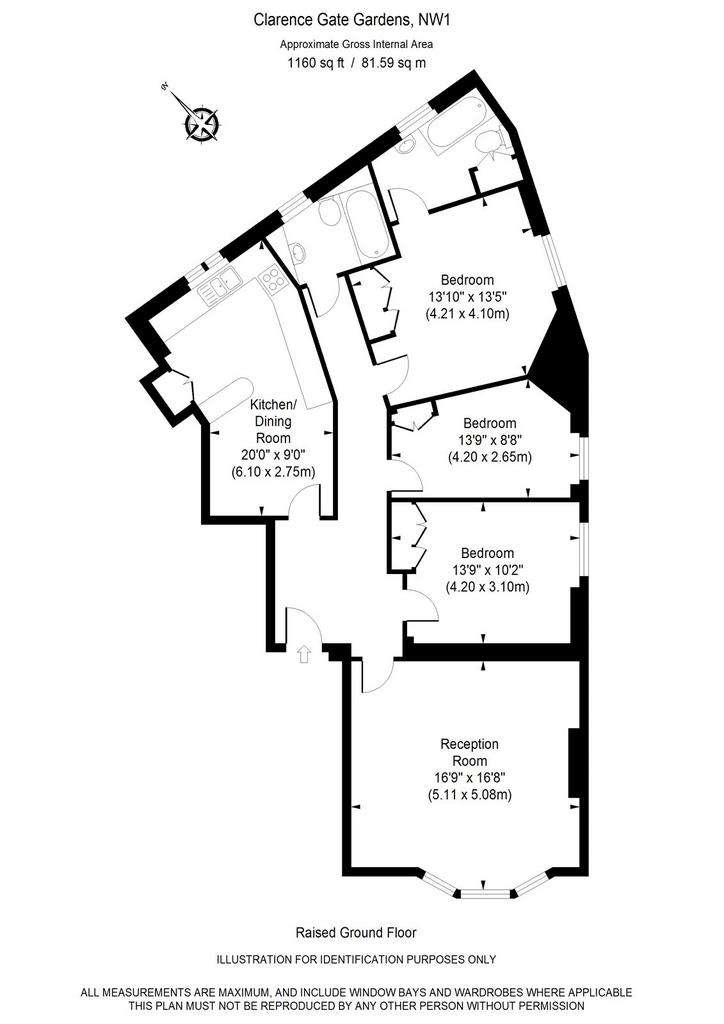 3 bedroom flat to rent - floorplan