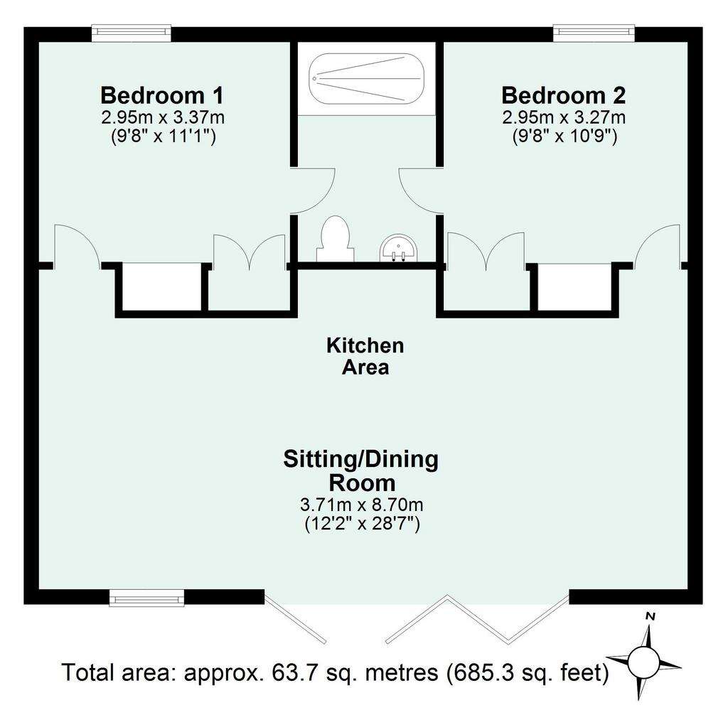 2 bedroom bungalow to rent - floorplan