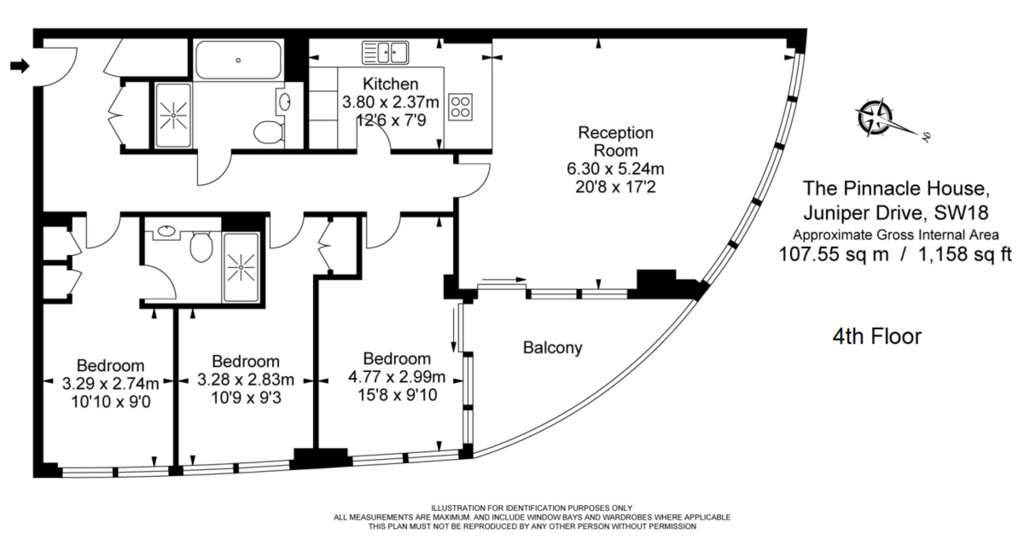 3 bedroom flat to rent - floorplan