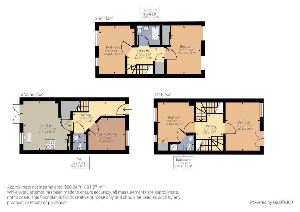 3 bedroom town house to rent - floorplan