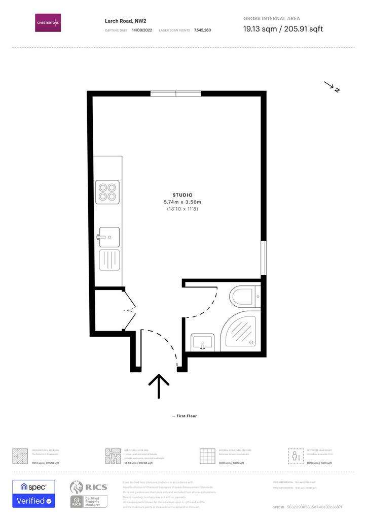 Studio flat to rent - floorplan