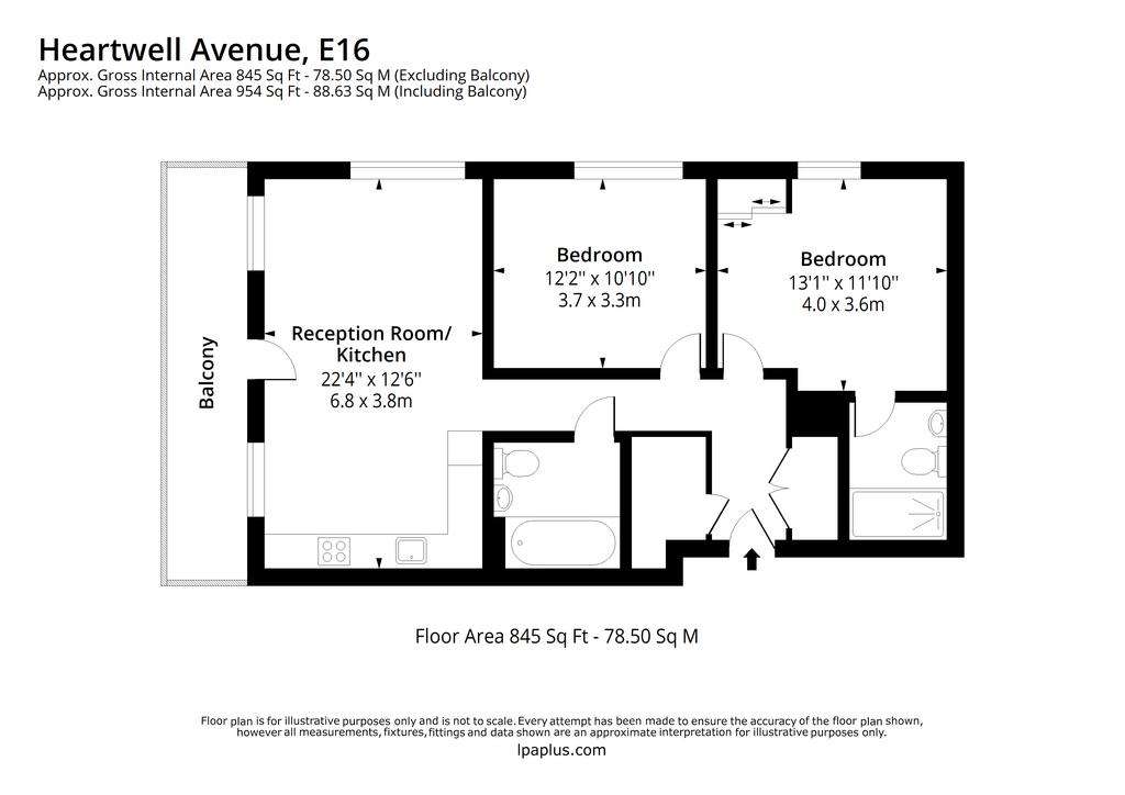 2 bedroom flat to rent - floorplan