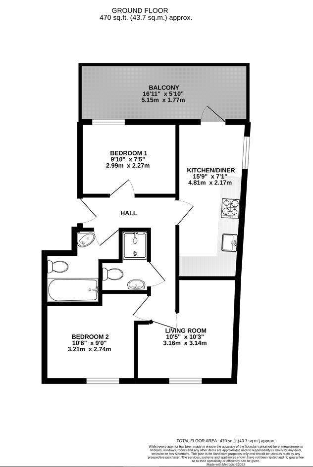 2 bedroom flat to rent - floorplan