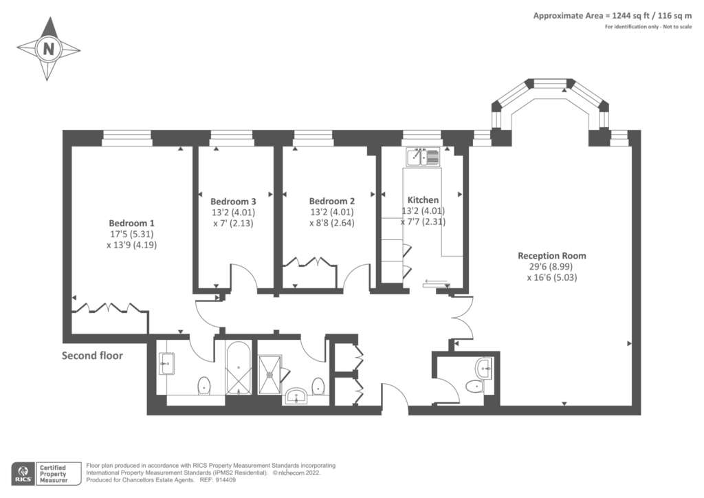 3 bedroom flat to rent - floorplan