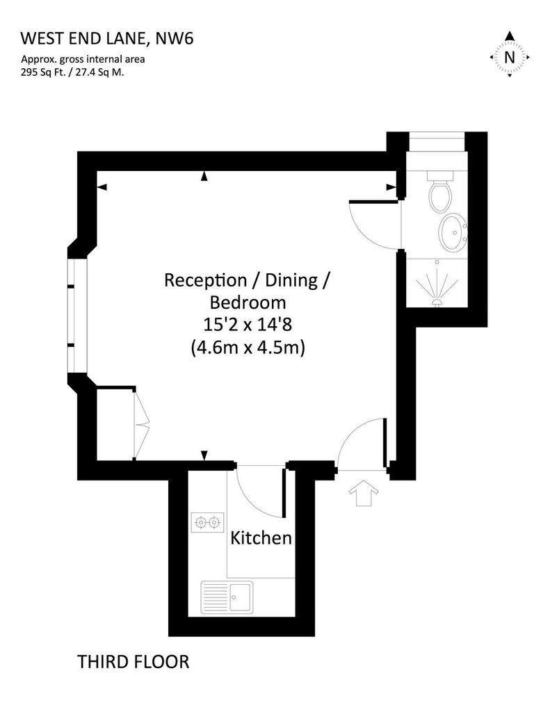 Studio flat to rent - floorplan