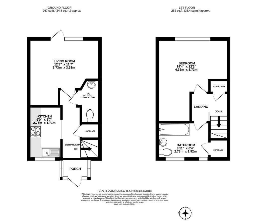 1 bedroom end of terrace house to rent - floorplan