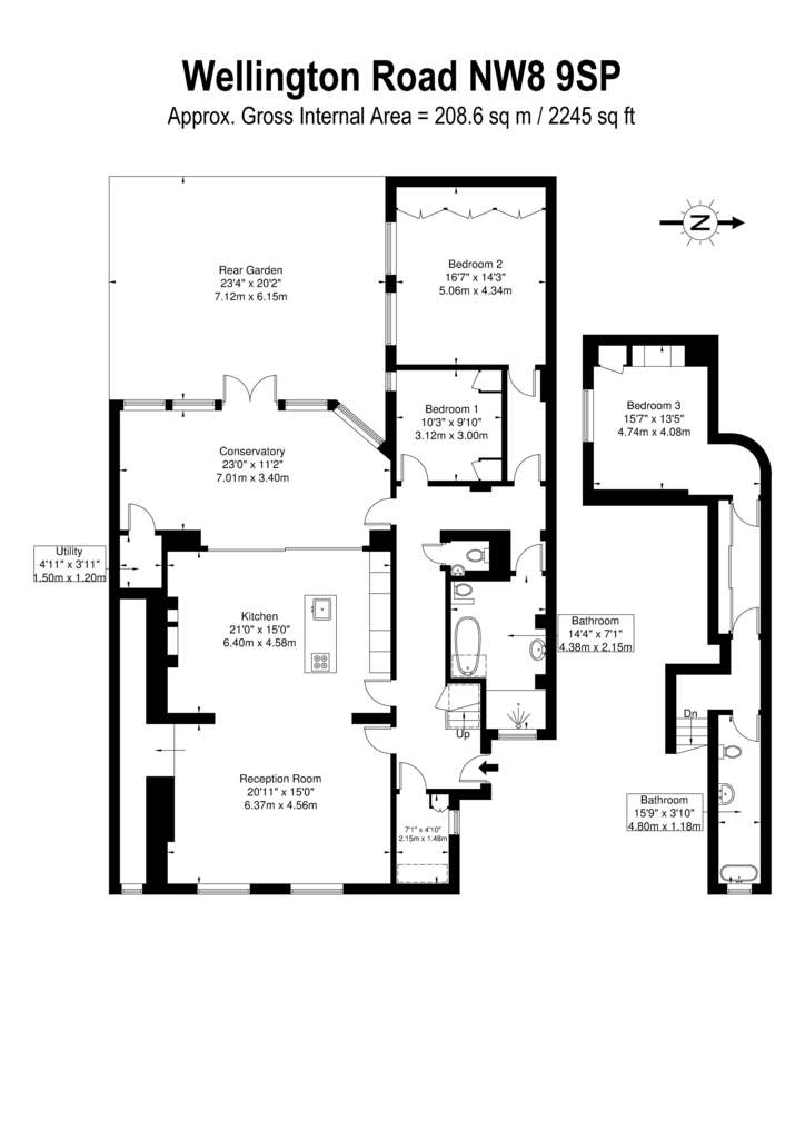 3 bedroom flat to rent - floorplan