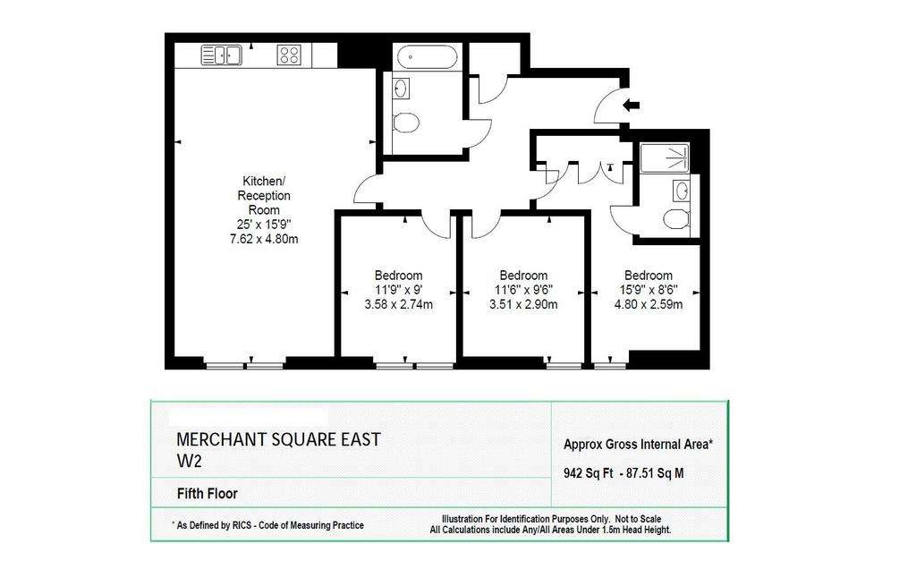 3 bedroom flat to rent - floorplan