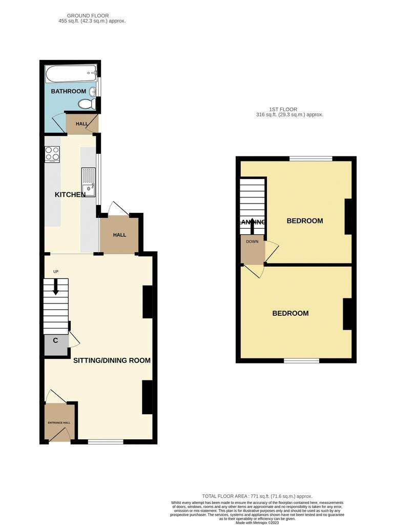 2 bedroom terraced house for sale - floorplan