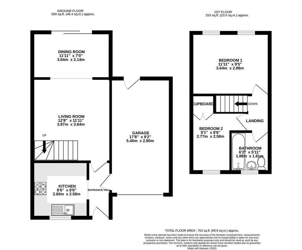 2 bedroom semi-detached house to rent - floorplan