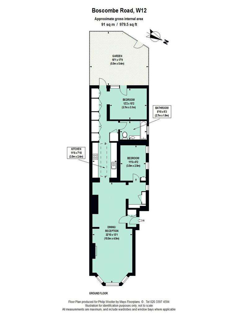 2 bedroom ground floor flat to rent - floorplan