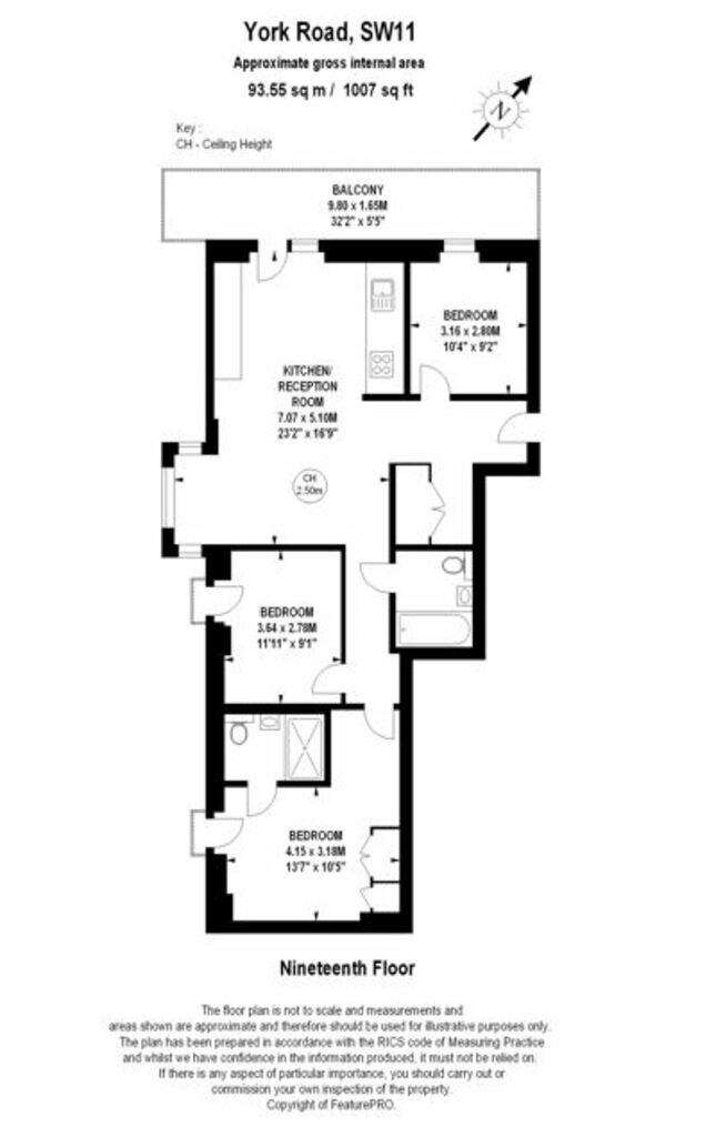 3 bedroom flat to rent - floorplan