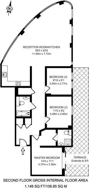 3 bedroom flat to rent - floorplan