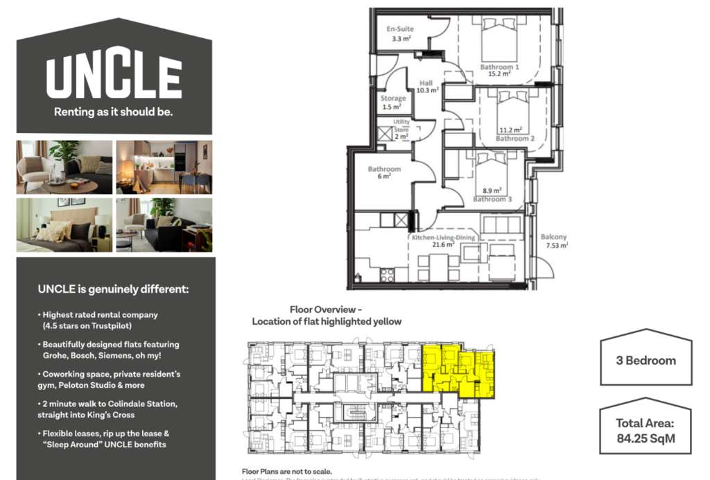 3 bedroom flat to rent - floorplan