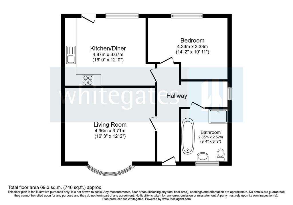 1 bedroom bungalow for sale - floorplan