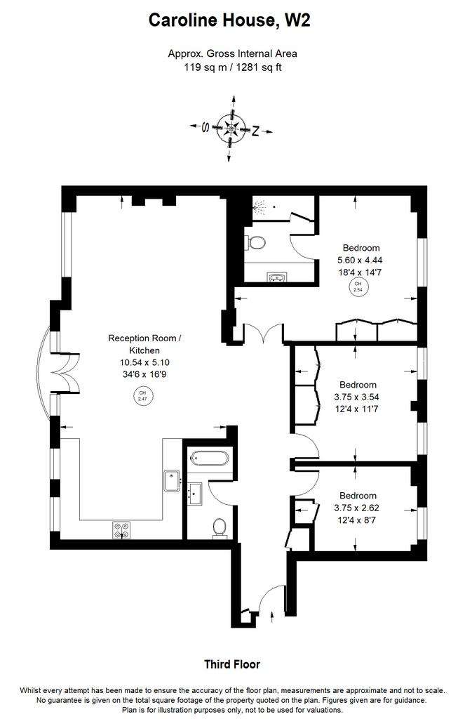 3 bedroom flat to rent - floorplan