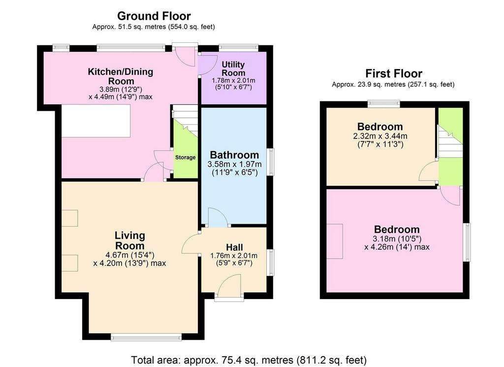 2 bedroom end of terrace house for sale - floorplan