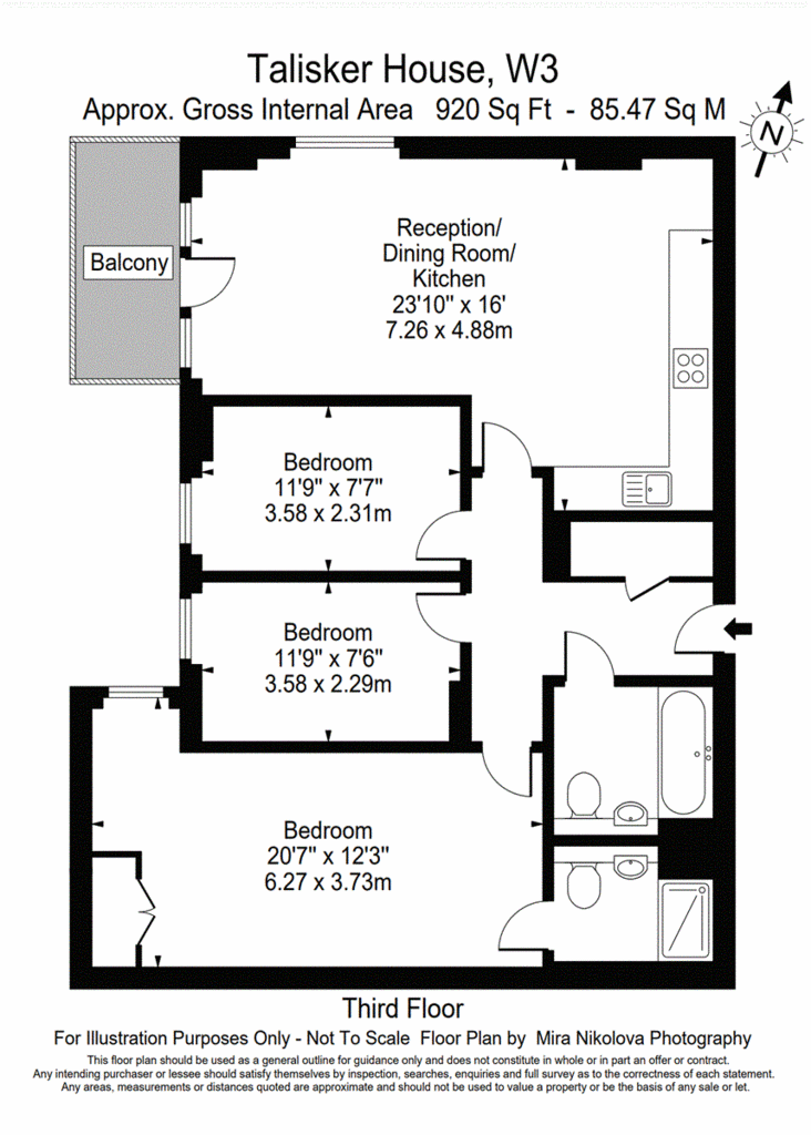 3 bedroom flat to rent - floorplan