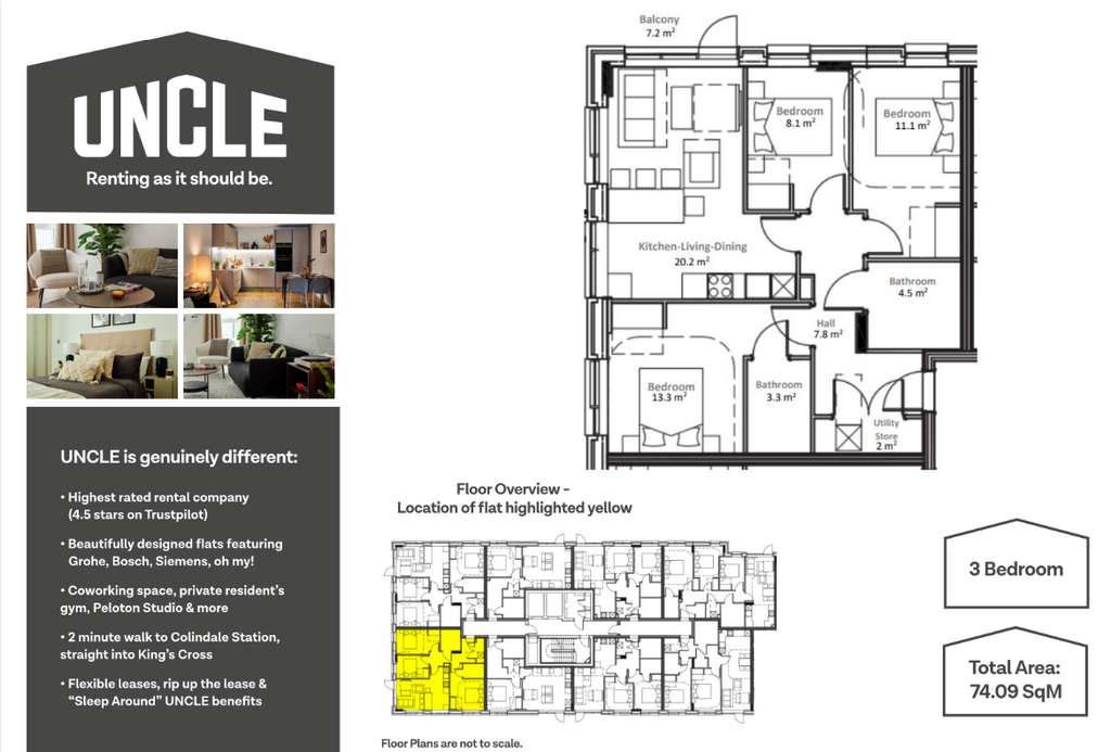 3 bedroom flat to rent - floorplan