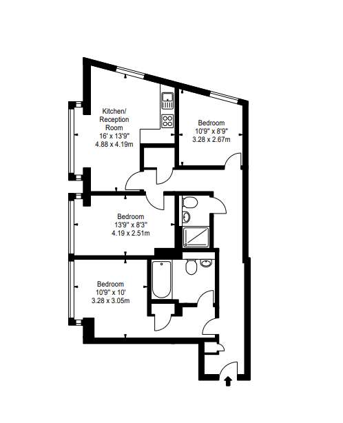 3 bedroom flat to rent - floorplan