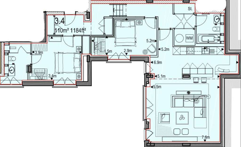 2 bedroom flat to rent - floorplan