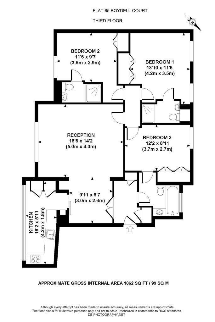 3 bedroom flat to rent - floorplan