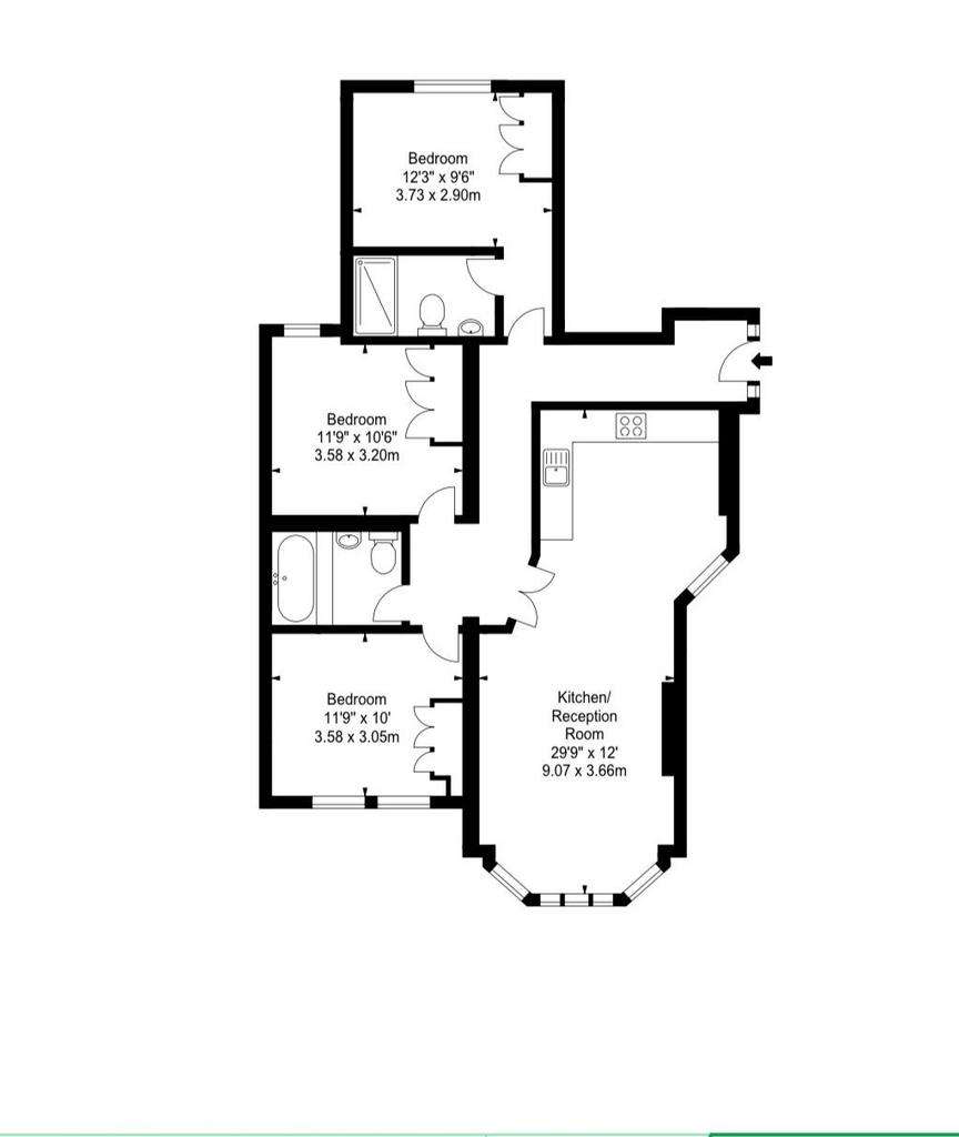 3 bedroom flat to rent - floorplan