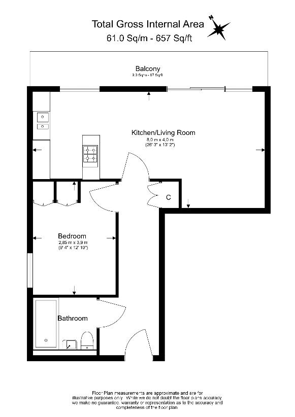 1 bedroom flat for sale - floorplan