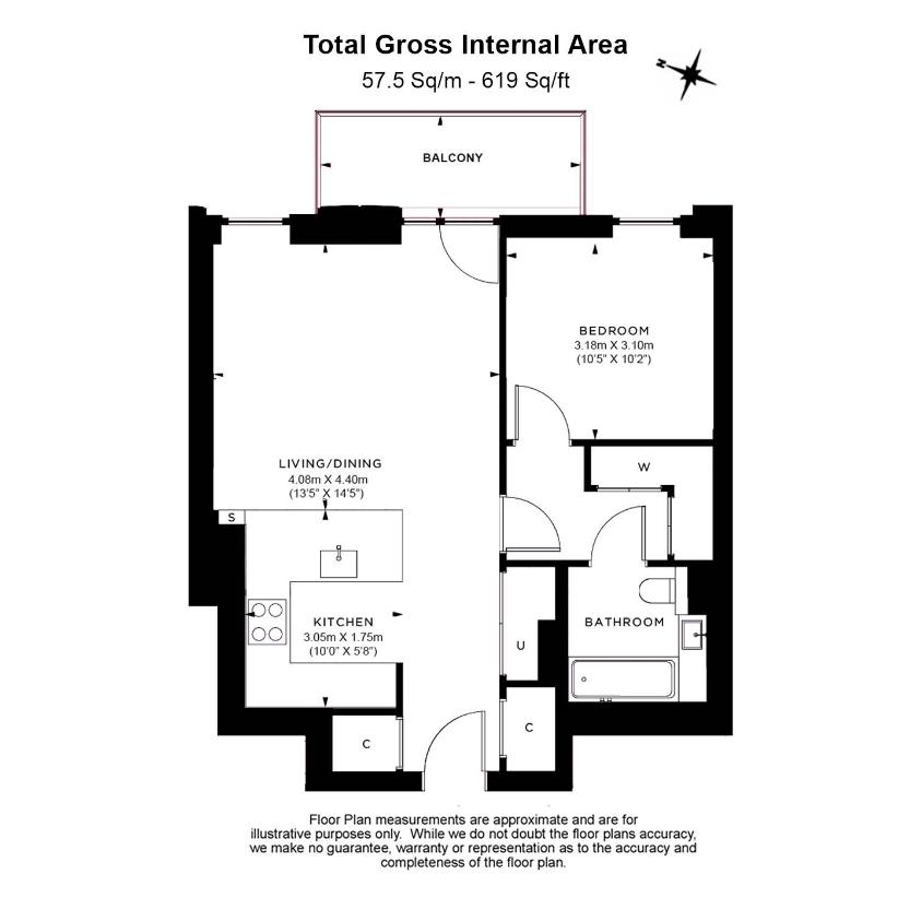 1 bedroom flat for sale - floorplan