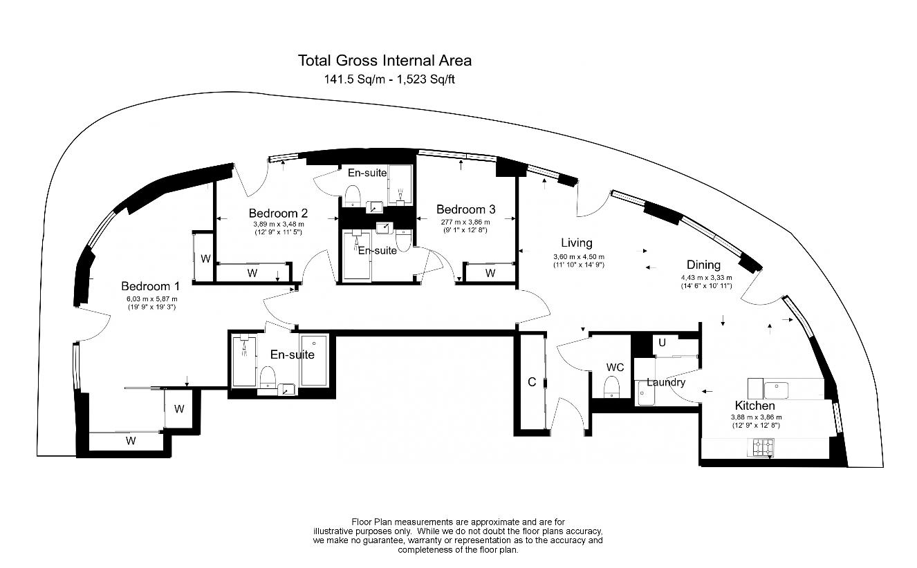 3 bedroom flat for sale - floorplan