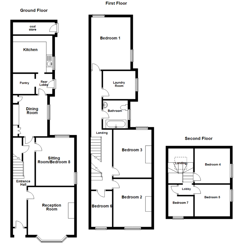 8 bedroom semi-detached house for sale - floorplan