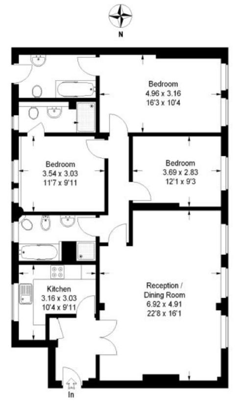3 bedroom flat for sale - floorplan
