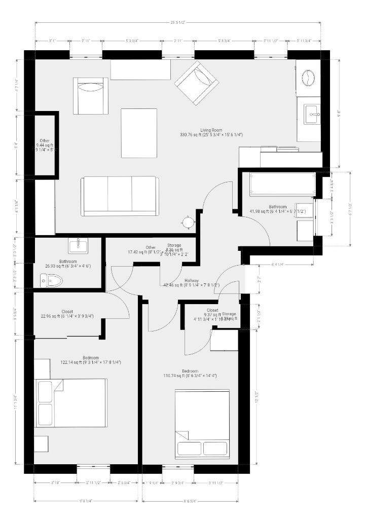 2 bedroom flat to rent - floorplan