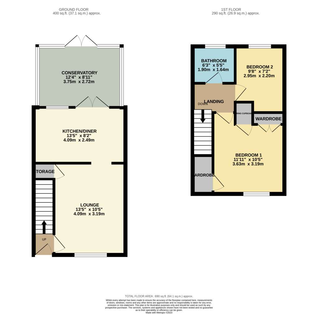 2 bedroom end of terrace house to rent - floorplan