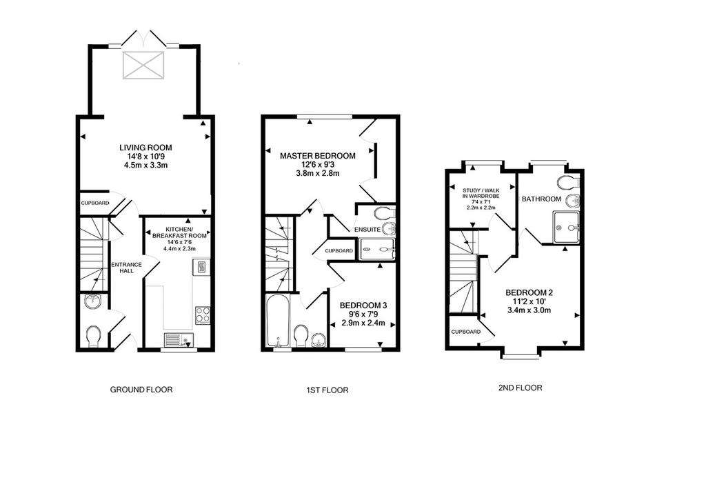 3 bedroom end of terrace house for sale - floorplan