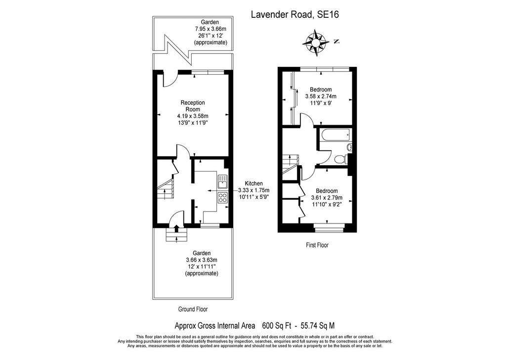 2 bedroom terraced house to rent - floorplan