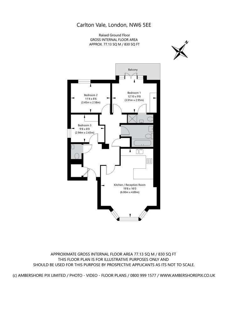 3 bedroom flat to rent - floorplan