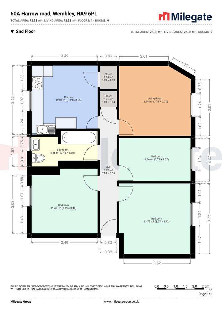 3 bedroom flat to rent - floorplan