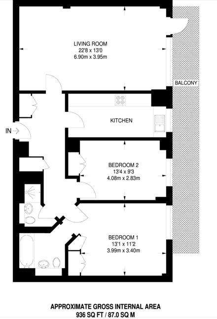 2 bedroom flat to rent - floorplan